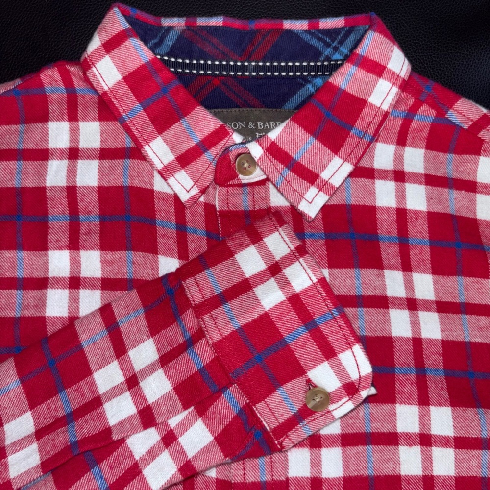 NWT Hudson Barrow Men's Med‎ Red Plaid Mountain Flannel Button Down Shirt Style